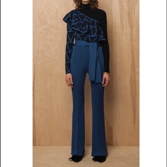 Pepa Pombo One Shoulder Black Blue Ruffle Top - Picture 2 of 8